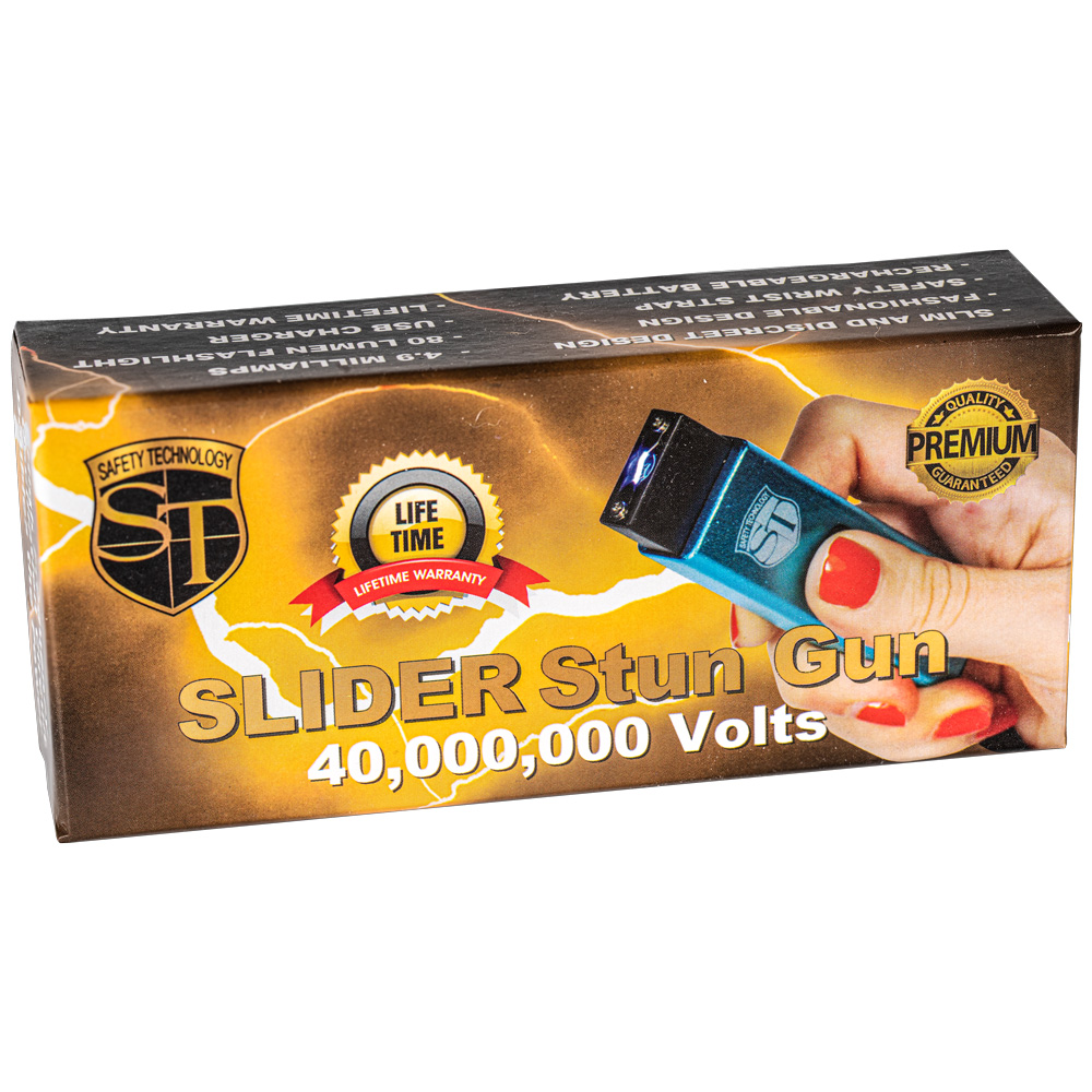 Slider 40 million volt stun gun flashlight 4.9 milliamps Blue view 6